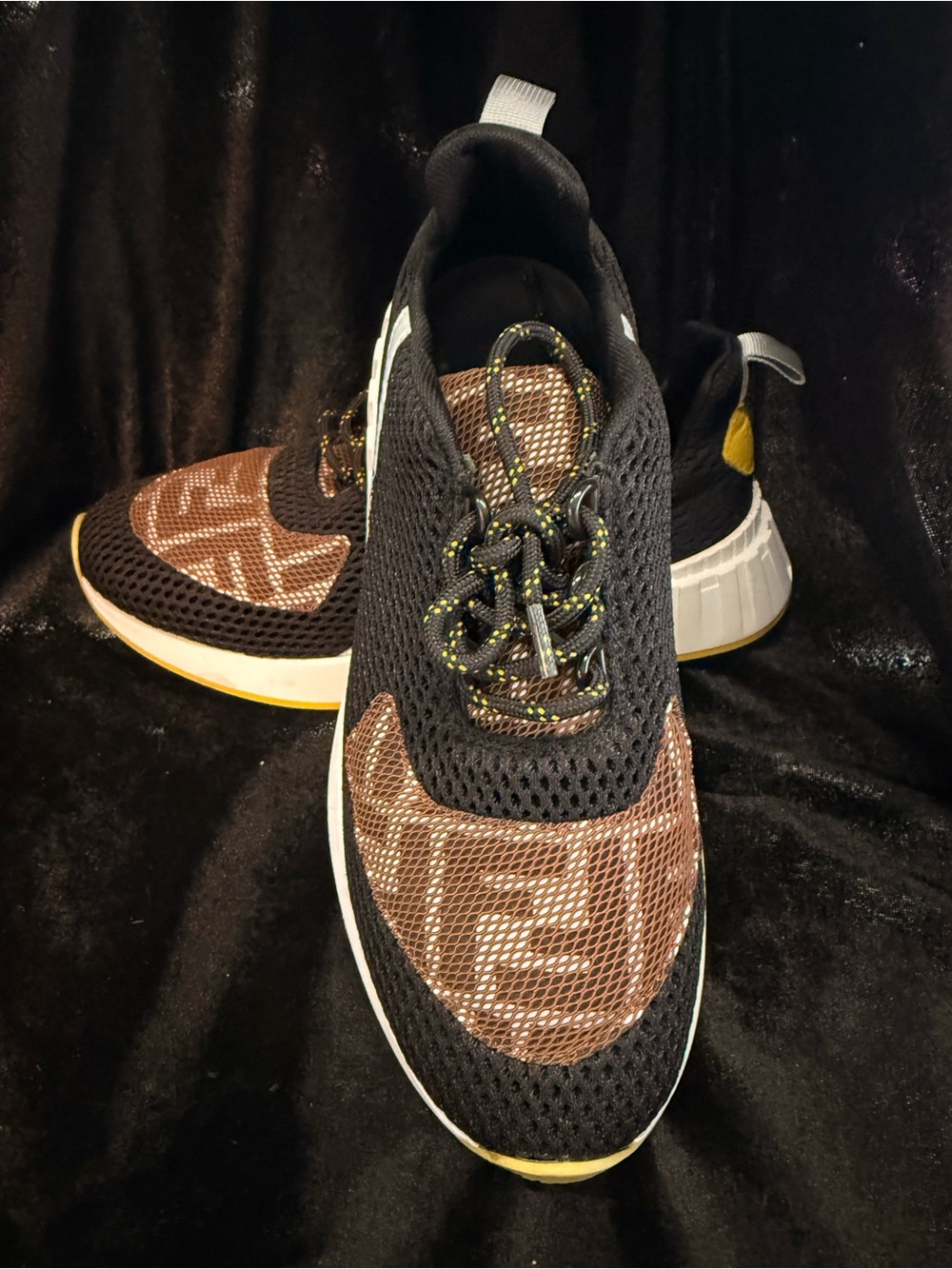 Fendi Black and Brown Designer Knit Sneakers